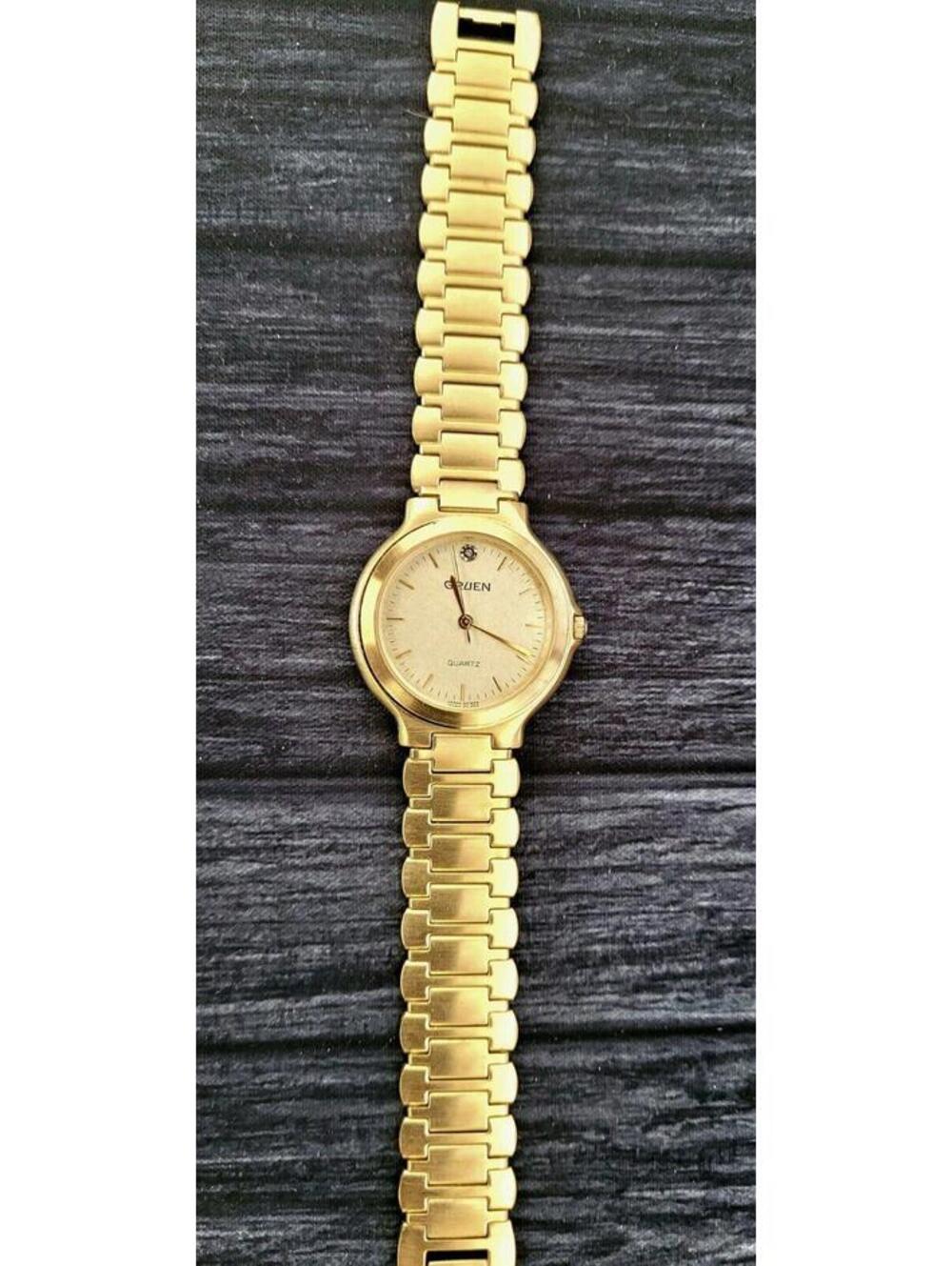 Rare Retro Vintage Gruen Diamond Gold Leaf Dial Men's Watch
